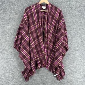 Loft Top Women One Size Purple Plaid Open Front 3/4 Sleeve Acrylic Casual
